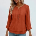thumbnail image 2 of Sexlip Womens Henley Blouse 3/4 Sleeve Button Placket Design Soft Fabric Relaxed Silhouette for Daily Wear Orange XXL, 2 of 7