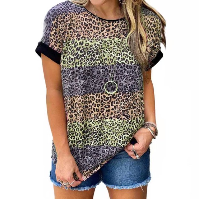 Nouveau Léopard Manches Courtes T-Shirt Nouvelle Mode Street Tee Grande Taille en Vrac Col Rond Casual Top