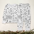 thumbnail image 6 of Cozy Themed Girls Pajama Long Sleeve Top And Pants Cute Cartoon Doodle Print Soft Loungewear For Children Holiday Family Matching Sleepwear Outfit Festive Nightwear For Kids, 6 of 7