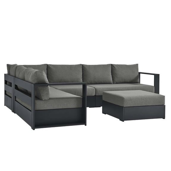 Modular Lounge Sectional Sofa Set, Grey Gray, Aluminum Metal, Outdoor Patio Balcony Cafe Bistro Garden Hospitality Restaurant, Modern Contemporary HB36645