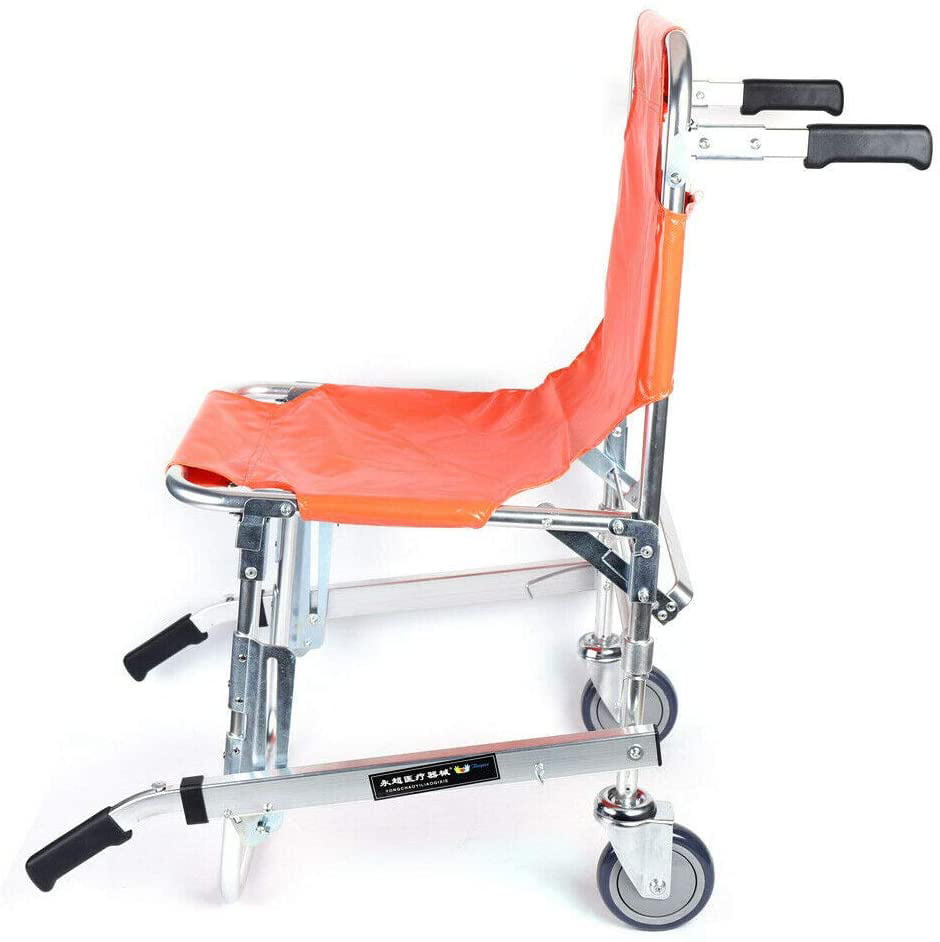 EMS Stair Chair Aluminum Light Weight Ambulance Firefighter Evacuation Medical Transport Lift with Patient Restraint Straps Orange 