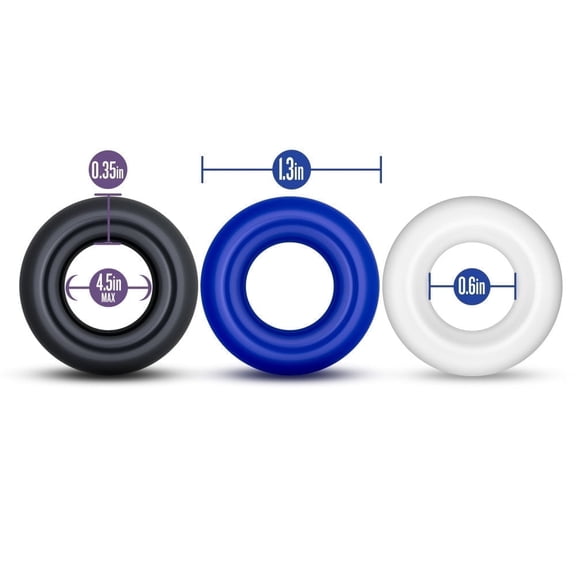Eden Stay Hard Donut Penis Ring, Multi-Colored, with 3 Sizes, 3 Count