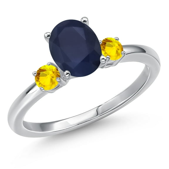Gem Stone King 14K White Gold Blue Sapphire and Yellow Sapphire Engagement Ring for Women | 2.07 Cttw | Oval 8X6MM | Gemstone September Birthstone | Size 7