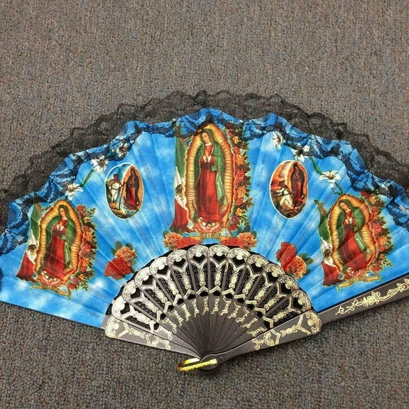 Set of 12 Lady of Guadalupe Hand Held Folding Fans w/Gift Bags for Party Favors, Party Decor, Church, Baptism, First Communion, Religious Gift, Table Setting