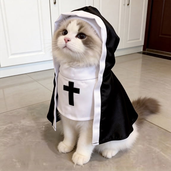 Roiihwy Pet Halloween Nun Outfit With Attached Hood For Small Cats And Dogs, L