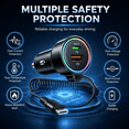thumbnail image 6 of USB C 85W Car Charger for iPhone 17/16 Pro Max, PD & QC3.0 w/5 ft 45W Type Coiled Cable, Fast Car Phone Charger Adapter for iPhone 17Air/15 Pro, Samsung Galaxy S25/S24/S23, Pixel 10/LG/Android, iPad, 6 of 8