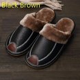 thumbnail image 1 of Men's Slippers Black Winter Pu Leather Slippers Warm Slippers Jd4, 1 of 2