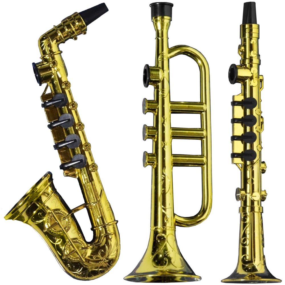 Plastic Gold Colored Saxophone Trumpet Kazoo Trio Costume