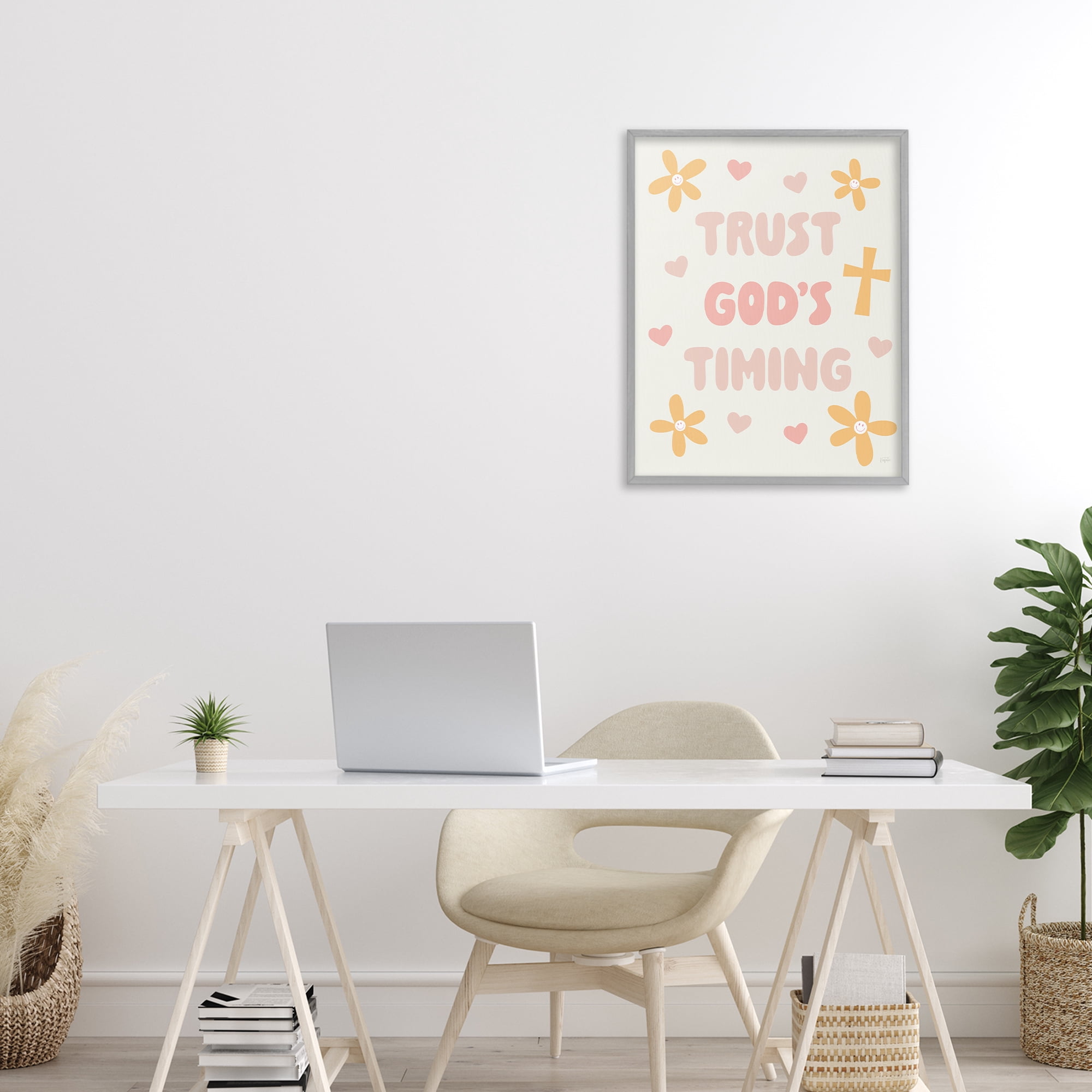 Stupell Industries Retro Trust God's Timing Gray Framed Giclee Art, design by Natalie Carpentieri