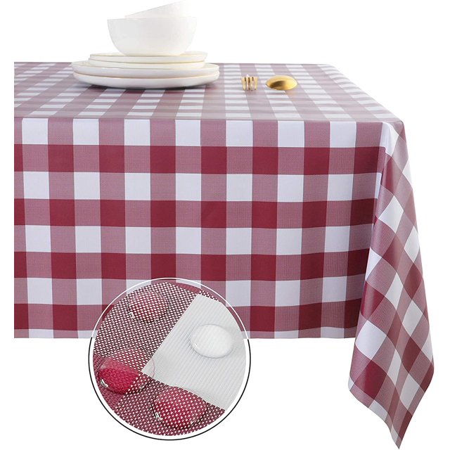 LAICAIW 100% Waterproof Vinyl Table Cloth, Oil-Proof Spill-Proof PVC Rectangle Tablecloth, Wipeable Plastic Table Cover for Outdoor, Picnic, Camping