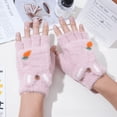 thumbnail image 3 of Guantes de invierno cálidos para mujer, con forro polar grueso, para estudiantes, para escribir, montar, tejidos, con dibujos animados, de medio dedo, 3 of 6