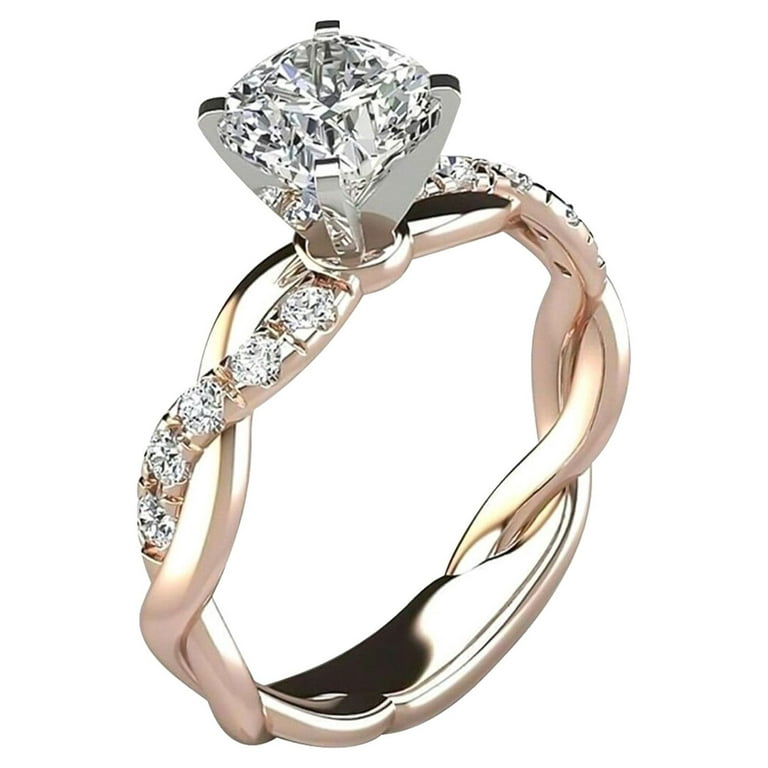 14k Rose Gold Plated Women Wedding Rings Luxury Cubic Zirconia