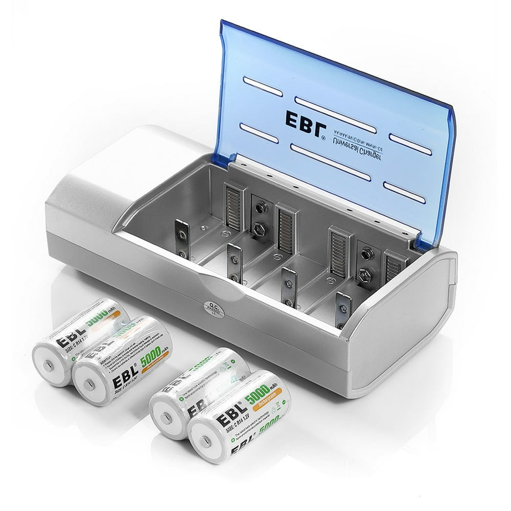 EBL 4Pack 5000mAh Size C Battery + Battery Charger for C D 9V NiCD Ni
