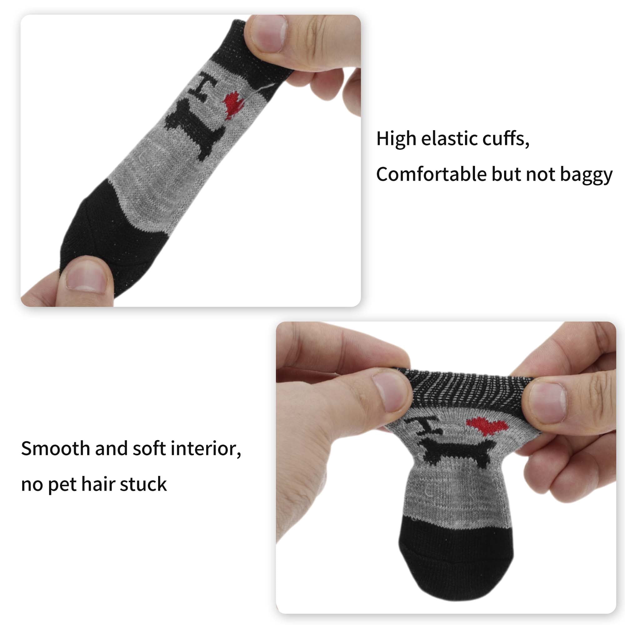 Unique Bargains Dog Socks Non-Slip Socks 4 Pcs Black Grey L