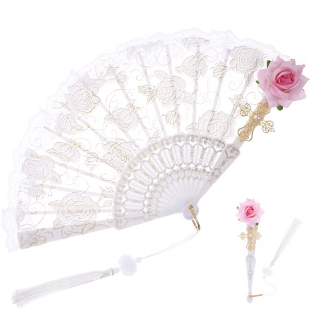 

Lace Flower Folding Fan Vintage Hand Fan Handheld Fan for Tea Party Dancing Cosplay