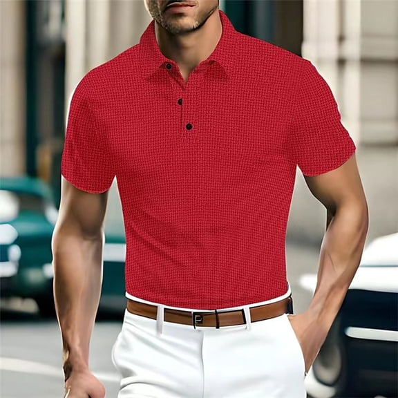 SGFCWSX Polo Shirts for Men Short Sleeve Button Comfortable Classic Collar Casual Golf Shirts Red Size 3XL