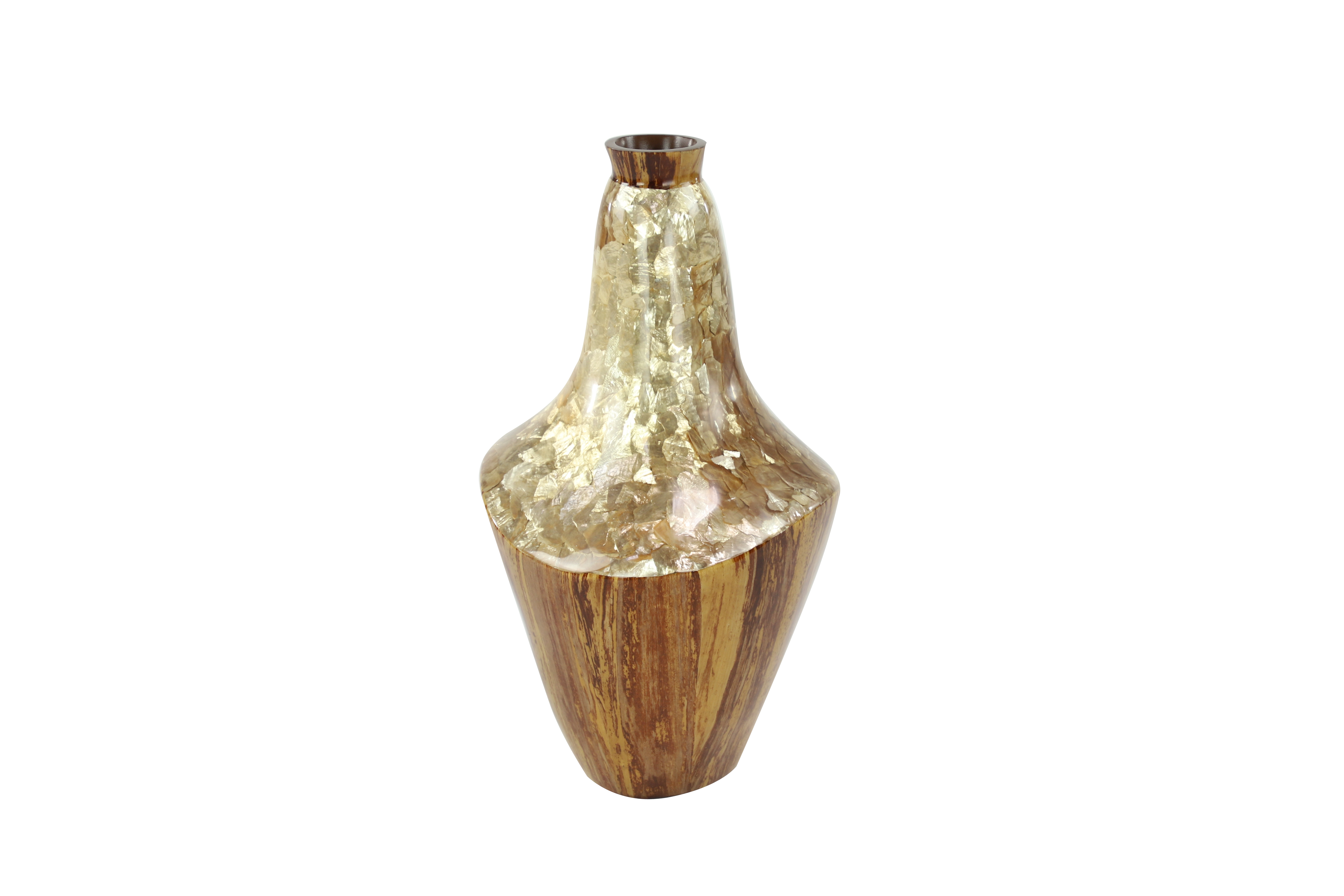 DecMode Large Gold Capiz Shell & Natural Banana Wood Vase, 11”x 15”