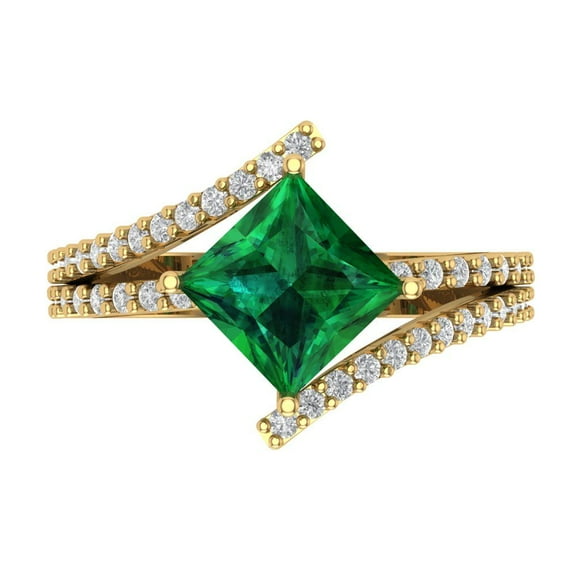 Solitaire with Accents Engagement Ring for Women - 2.3075ct Simulated Emerald in 14K Yellow Gold Promise Ring