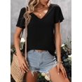 thumbnail image 6 of Womens V Neck Solid Crisscross Back Tee Short Sleeve Backless Summer Blouse For Women, 6 of 6