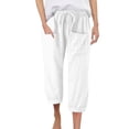 thumbnail image 2 of Capri Pants for Women 2025 Linen Casual Drawstring Elastic Waist Cargo Capris with Large Pocket Womens Cropped Pants, 2 of 7