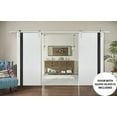 thumbnail image 3 of Sturdy Double Barn Door with | Planum 0040 White Silk with Black Glass | 13FT Rail Hangers Heavy Set | Solid Panel Interior Doors-36" x 84" (2* 18x84)-Silver Rail, 3 of 6
