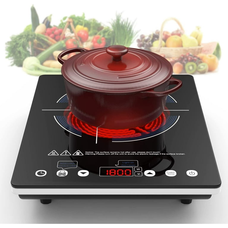 Cooksir Single Burner Electric Cooktop, Portable One Burner Electric Stove,  1800W Small Infrared Electric Burner with Child Safety Lock, Timer