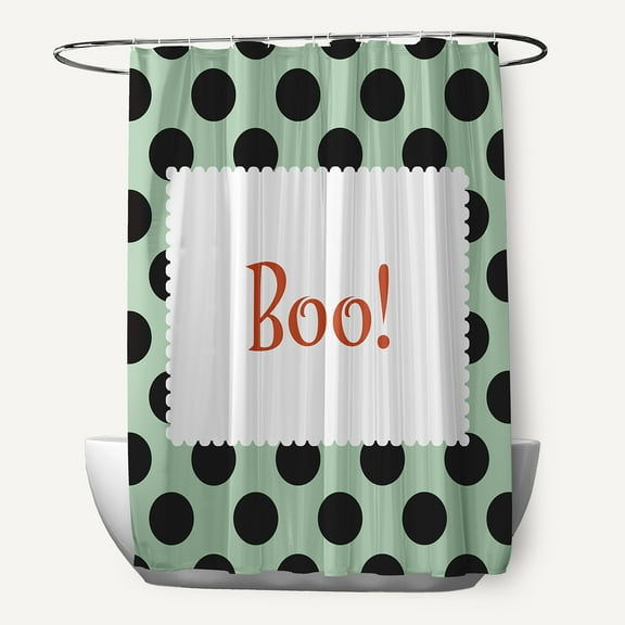 Simply Daisy 70" W x 73" L Halloween Boo Dots Polyester Shower Curtain, Mint Green [1 Ct]