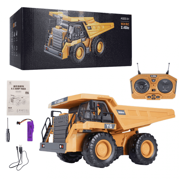 Remote Control Dump Truck 1/20 9CH RC Construction Vehicle with Lights and Sounds for Kids Birthday Gifts