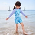 thumbnail image 2 of Rggeeun Toddler Girls Swimwear Long Sleeve Stand Collar Zip Front With Cute Printing And Patchwork Sun Rash Guard Bathing Fit,Sky Blue,3-4 Years, 2 of 4
