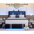 thumbnail image 2 of Faux Leather Bed Frame Queen Size with 4 Drawers & USB Charging Station & LED Light Headboard Footboard, Modern Upholstered Platform Bed, No Box Spring Needed, 2 of 8