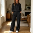 thumbnail image 2 of Floleo Women's Collared Button Front Top and Pants Set with Pockets Elastic Waist Long Sleeve Solid Color Loose Fit for Work Travel Home Daily Wear, 2 of 6