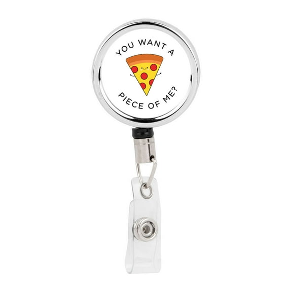 Koyal Wholesale Retractable Badge Reel Holder With Clip, You Want A Piece Of Me Pizza Slice, Funny Food Pun Anime