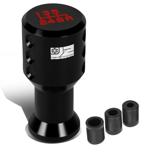 J2 Engineering Universal Black Manual Car Shifter Knob Aluminum Goblet Style with Adapter J2-SK-004-BK