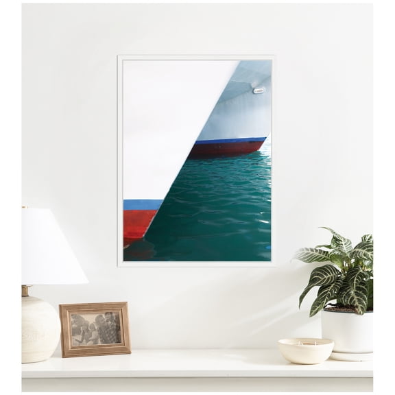 Kate and Laurel Framed Canvas Wall Art Print Sailing Across Costal Waters by Alicia Abla, 18 x 24 Sylvie White Frame, Modern Contemporary, Beach Art for Wall Decor