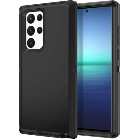 Entronix Heavy Duty Case Designed for Samsung Galaxy S21 Ultra Shockproof Triple Layer Rugged Case (Black)