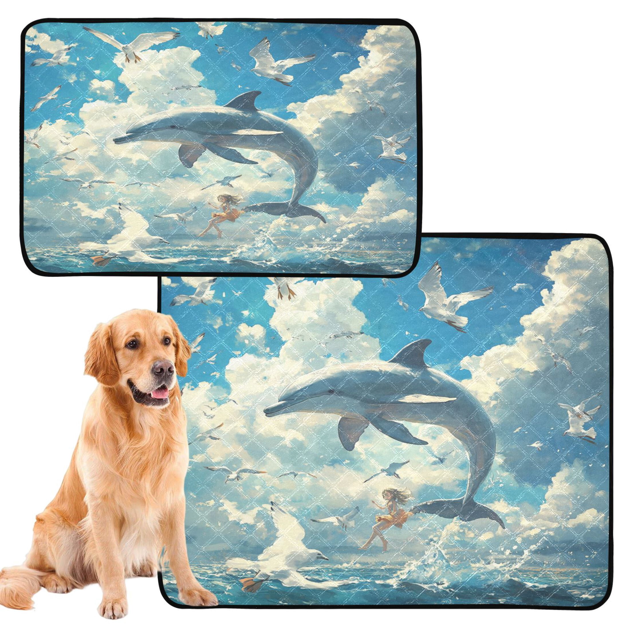 Qxltty Dolphins Collide with Seagulls Cat litter Pads Pet Set of 3 Diaper Mats Center Anti-leakage Layer Absorbent Soft and Comfortable