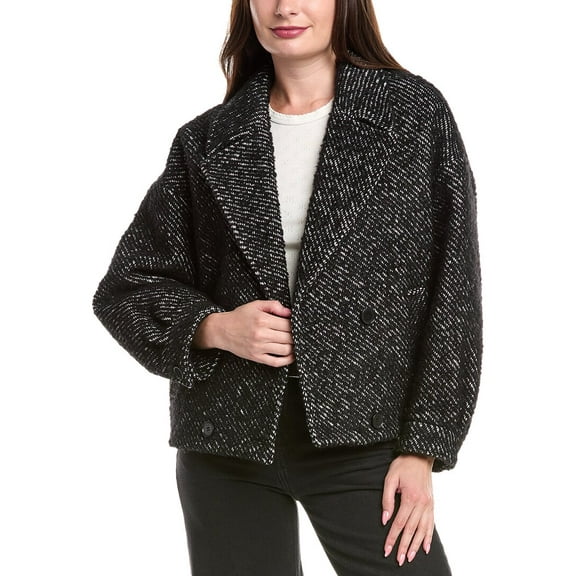 Maje womens Wool-Blend Coat, 36, Black