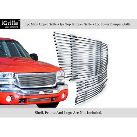 Gmc Sierra Billet Grille Grill - 304 Stainless Steel Billet Grille Grill Combo Compatible with 03-06 GMC Sierra 1500 2500HD 3500 G67796C