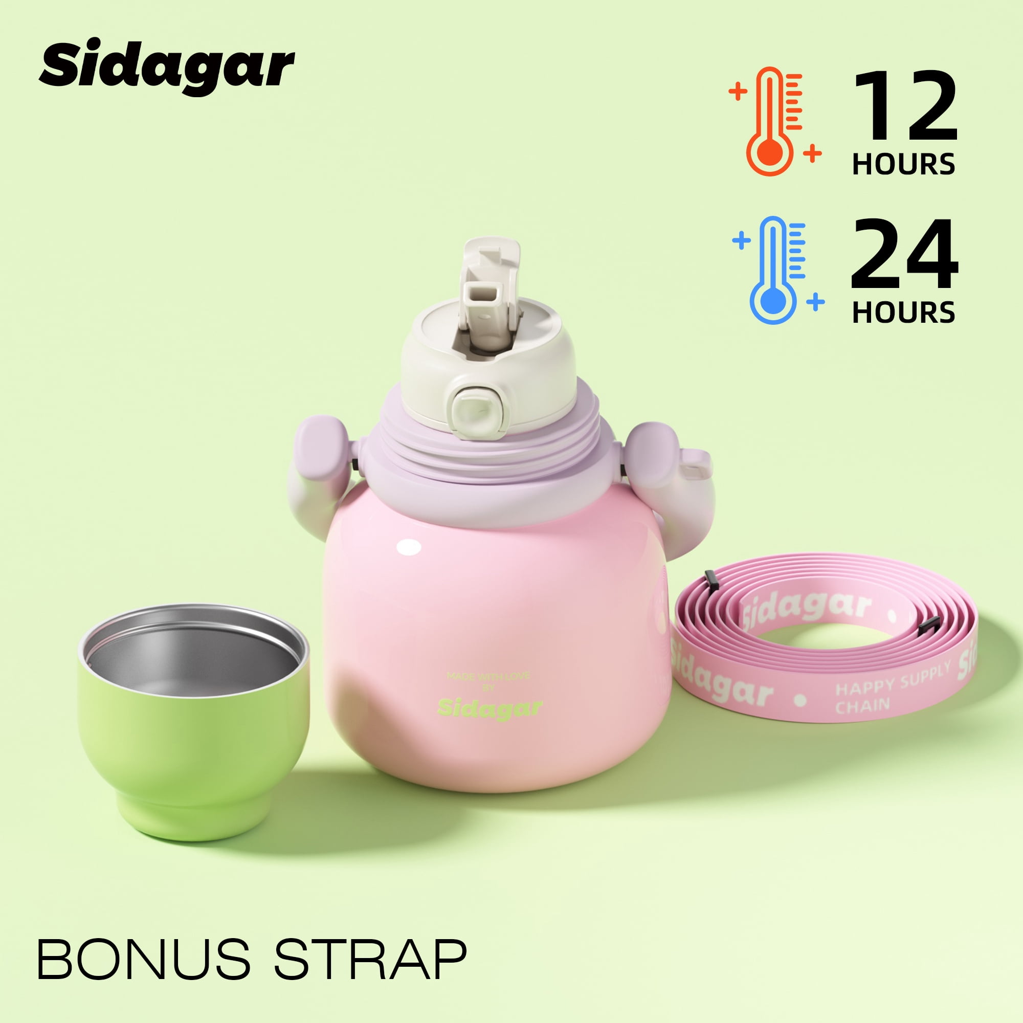 Sidagar 22 oz Pink Stainless Steel Vacuum Insulated Water Bottle