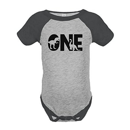 

7 ate 9 Apparel Baby s Dinosaur One Birthday Grey Onepiece