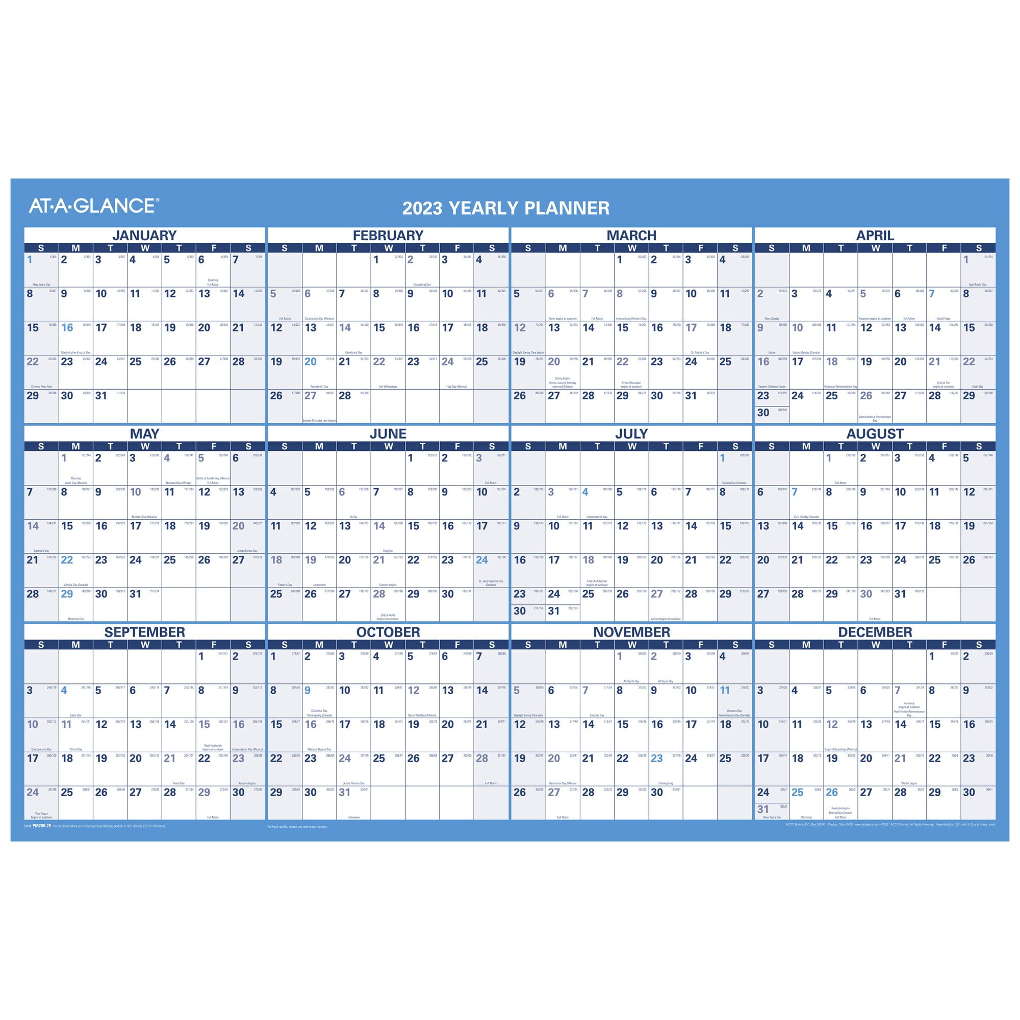 Blue A1 Rolled 2019 Blue Wall Calendar Planner Laminated