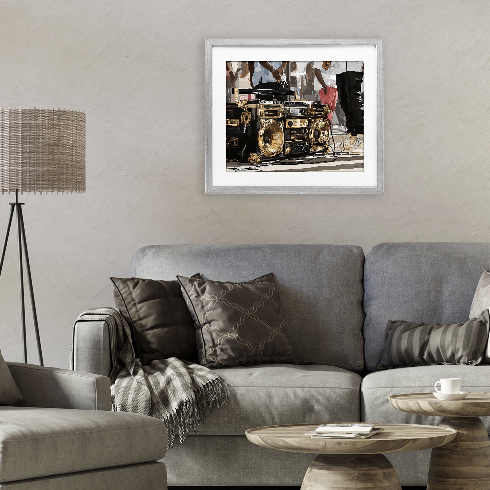 Stupell Industries Golden Stereo Hip Hop Beats Gray Framed Print Under Glass, design by Franklyn Gregory
