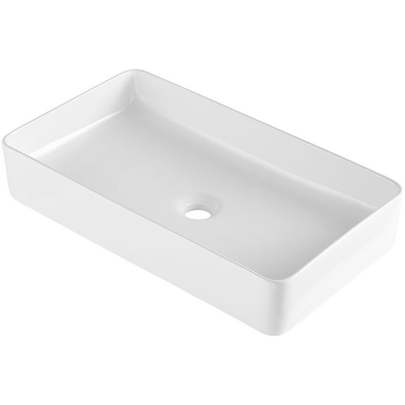 KFFKFF Rectangle Vessel Sink, 24" x 13.8" Countertop Bathroom Sink, White Ceramic Above Counter Basin, Contemporary Design, Sleek and Stylish, Securely Packaged for Bathroom, Hotel, Toilet, RV