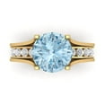 thumbnail image 2 of 3.39 ct Brilliant Round Cut Natural Aquamarine 18K Yellow Gold Solitaire with Accents Engagement Bridal Wedding Ring Band Set size 7.75, 2 of 7