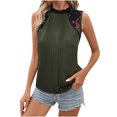 thumbnail image 2 of ITSAME Womens Tank Tops, Sleeveless Crew Neck Lace Patchwork Fashion Dressy Cami Tops Army Green L, 2 of 5