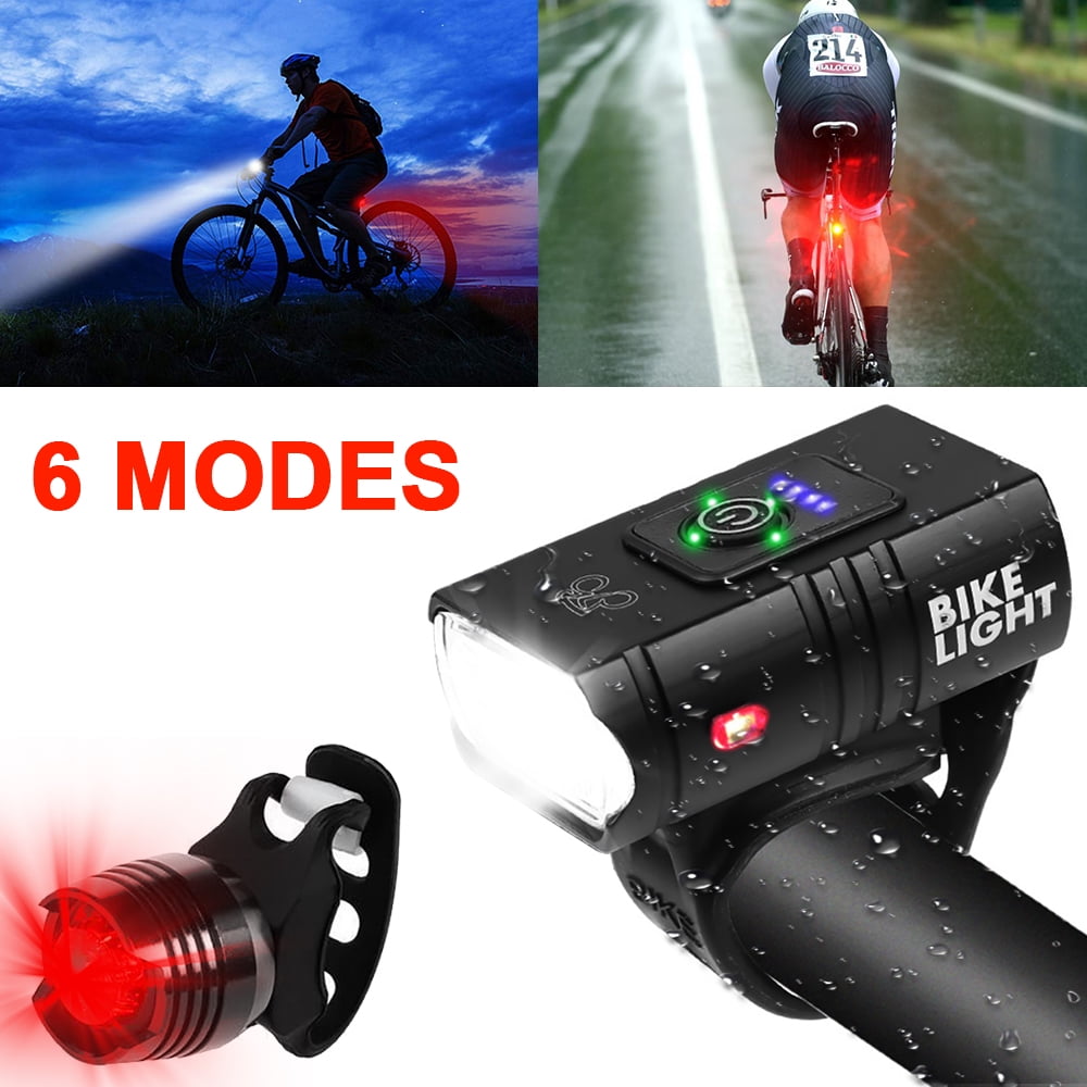 USB Rechargeable Bicycle LED Front Rear Light Headlight Taillight Cycling Tools