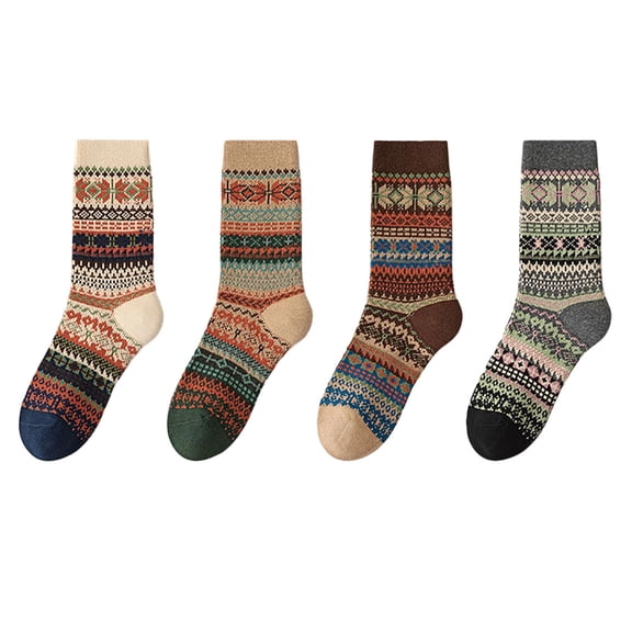Fengactive 4 Pack Womens Winter Floor Socks Non Slip Thick Cozy Plush Socks Warm Patterned Sherpa Lined Home Socks