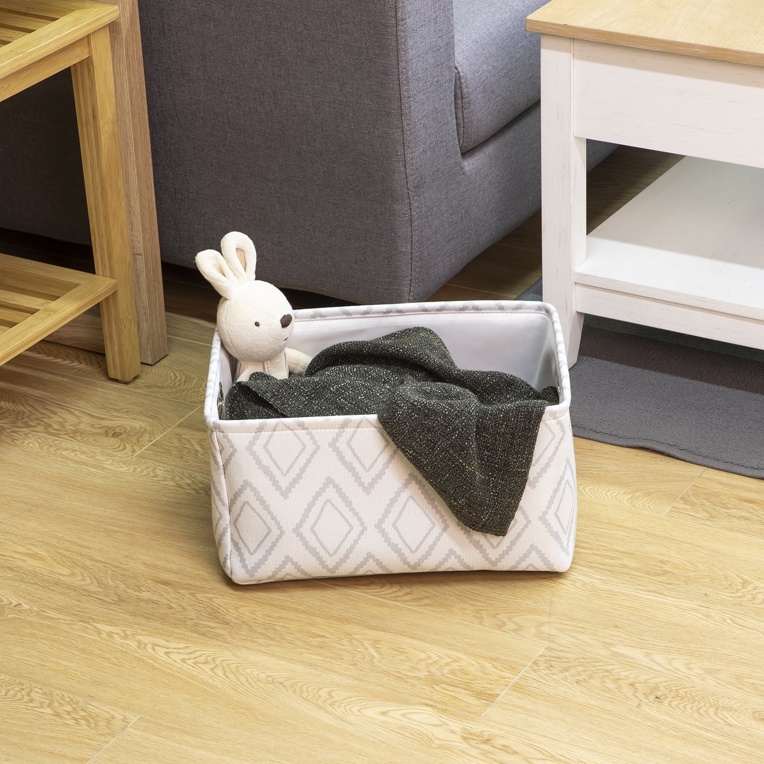 (4 pack) Mainstays Light Gray Diamond Canvas Storage Basket with Handles  (图5) (4 pack) Mainstays Light Gray Diamond Canvas Storage Basket with Handles  (图5)