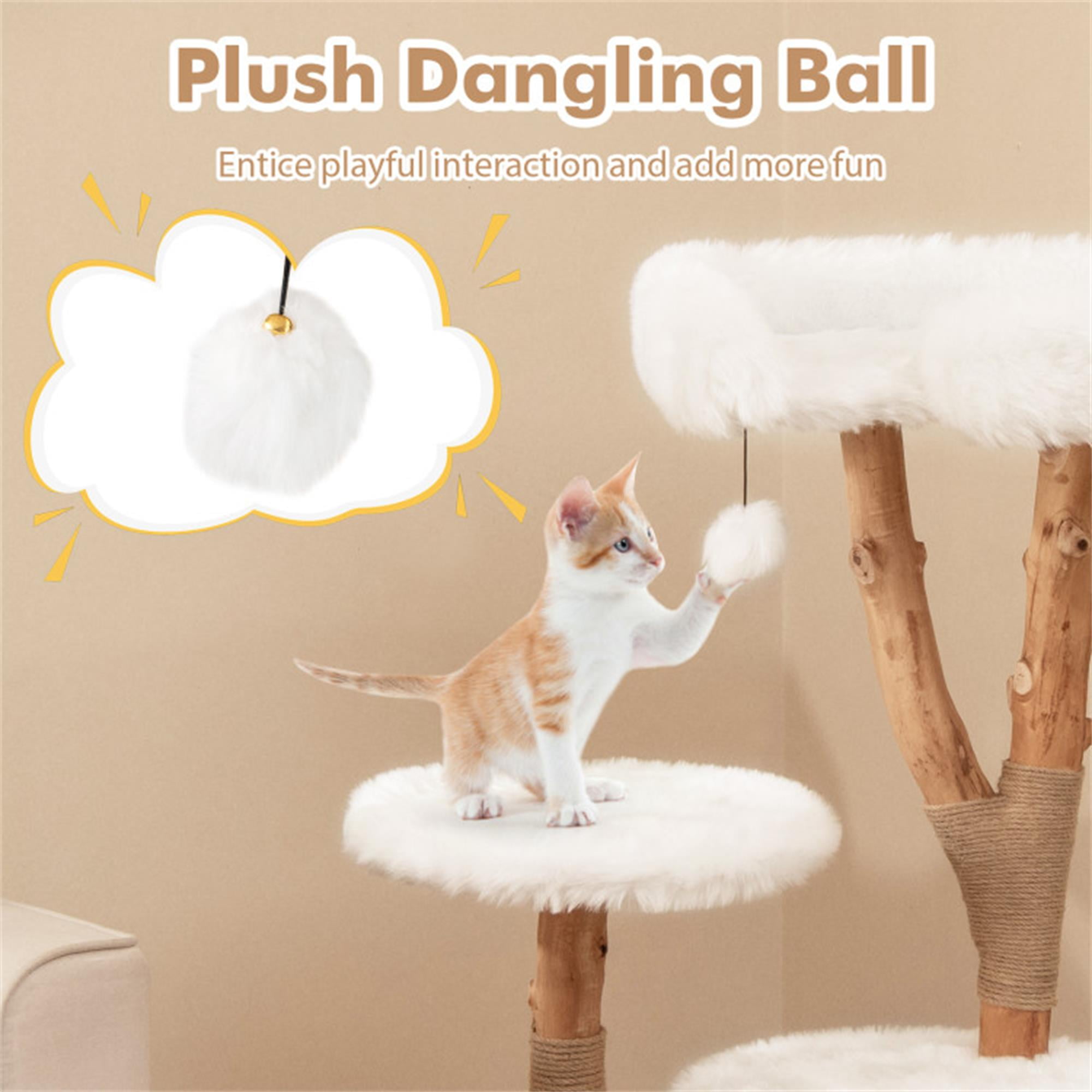 resenkos 44" Solid Wood Cat Tree Tower for Indoor, Modern Cat Condo with Scratching Post, Cat Climbing Tree House Furniture, White