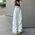 thumbnail image 6 of Tiqkatyck Cargo Pants for Women, Womens Baggy Pants Cargo Pants Streetwear Hip Hop Joggers Sweatpants Drawstring Casual Loose Wide Leg Trousers Sweatpants White XL, 6 of 8